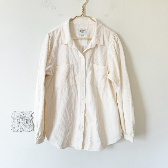 American Eagle Off White Cream Oversized Corduroy Button Down Shirt XL - Picture 1 of 6
